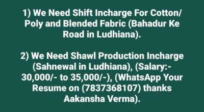 We Need Fabric Dyeing Lab Incharge, Pattern Master