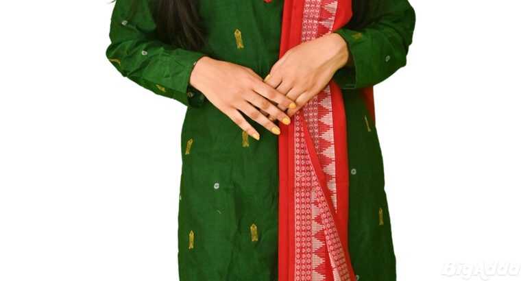 Classic Green And Red Sambalpuri Cotton Suit Set