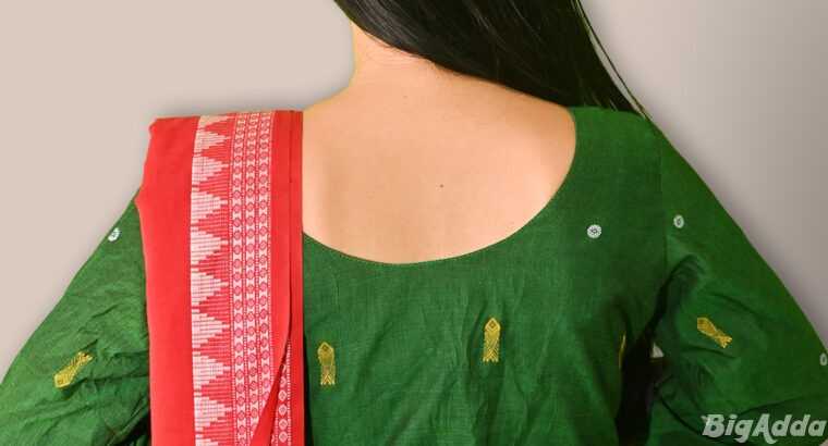 Classic Green And Red Sambalpuri Cotton Suit Set