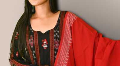 Beautiful Black And Red Sambalpuri Suit Set