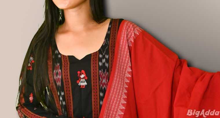 Beautiful Black And Red Sambalpuri Suit Set