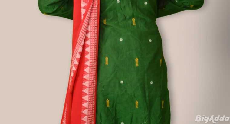 Classic Green And Red Sambalpuri Cotton Suit Set
