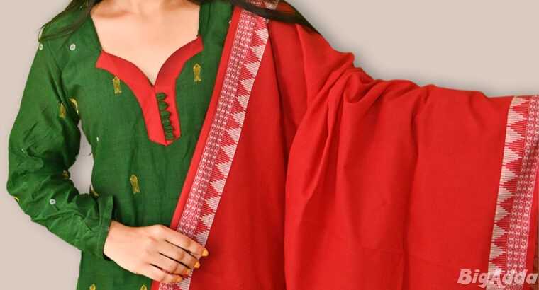Classic Green And Red Sambalpuri Cotton Suit Set