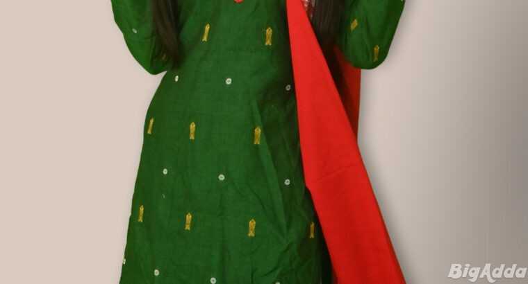 Classic Green And Red Sambalpuri Cotton Suit Set