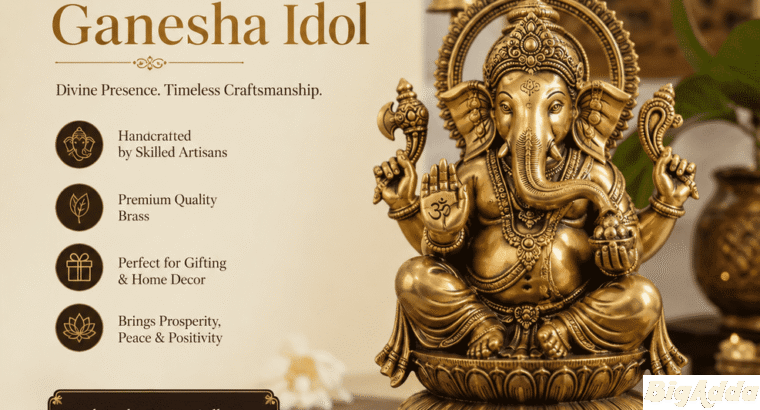 Brass Ganesha Idol – Handcrafted Elegance for Your