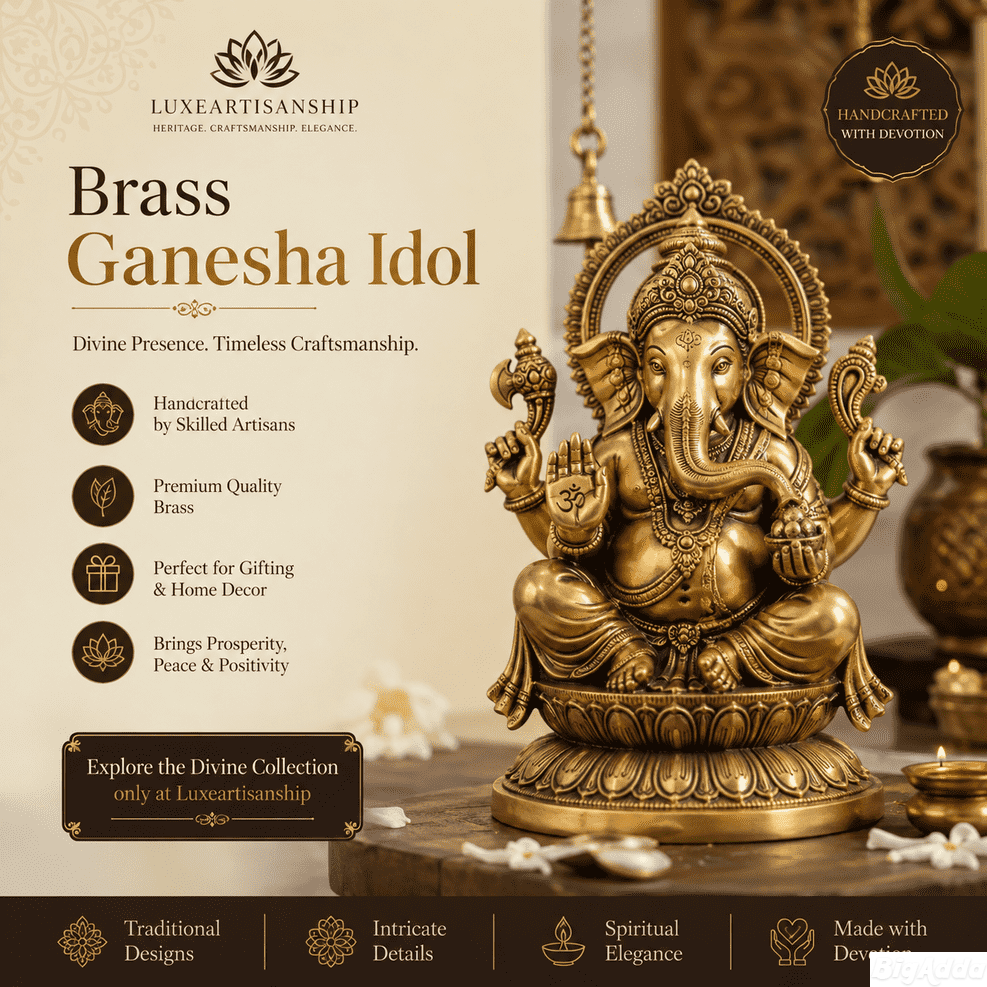 Brass Ganesha Idol – Handcrafted Elegance for Your