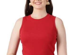 Shop Sleeveless Close Neck Rib Blouse Online
