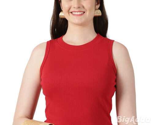 Shop Sleeveless Close Neck Rib Blouse Online