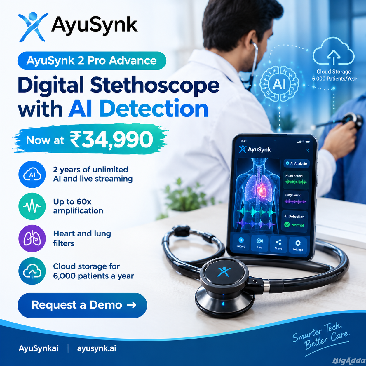 AyuSynk 2 Pro Advance Digital Stethoscope with AI
